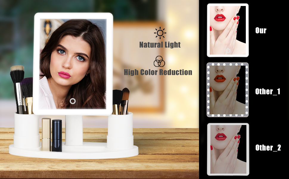 KW033-D 37 led lights desktop mirror with storage base - 图片 8