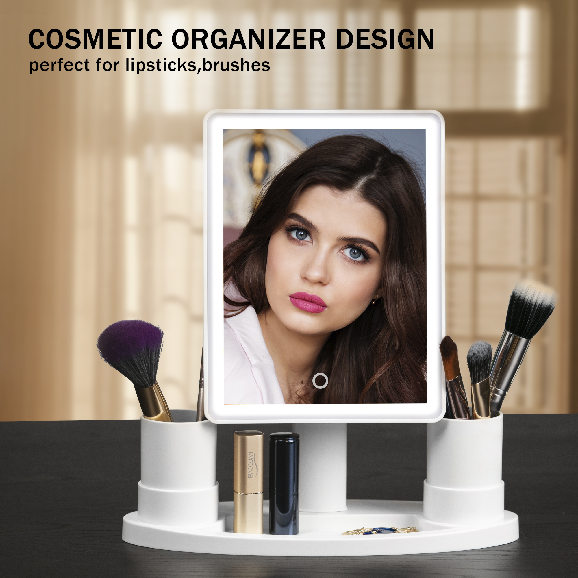 KW033-D 37 led lights desktop mirror with storage base - 图片 10