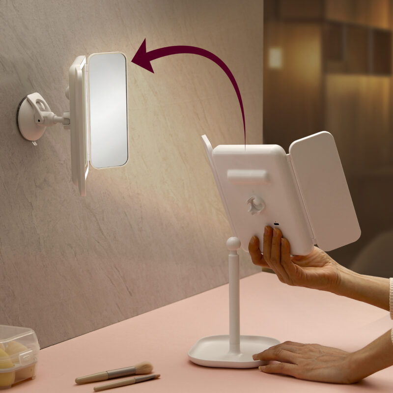 KW034S A+B Rectangle LED Desktop Mirror combine LED Suction sucker mirror 2 in 1