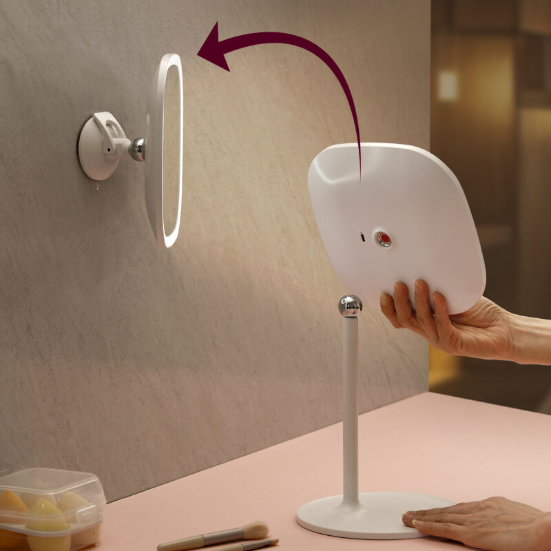 KW036A+B Square LED Desktop Mirror combine LED  Suction sucker mirror   2 in 1