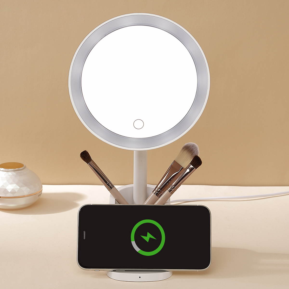 Round Makeup Mirror with wireless charging Base KW021S