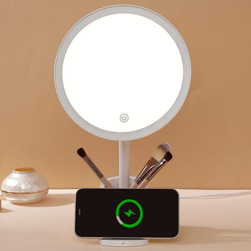 Round Makeup Mirror with wireless charging Base