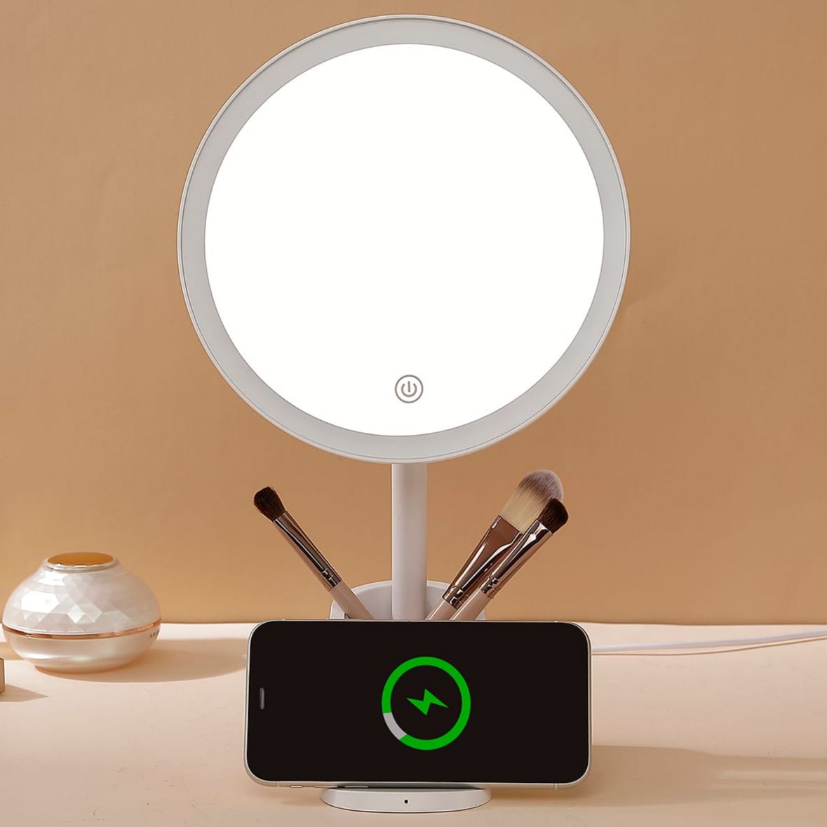Round Makeup Mirror with wireless charging Base