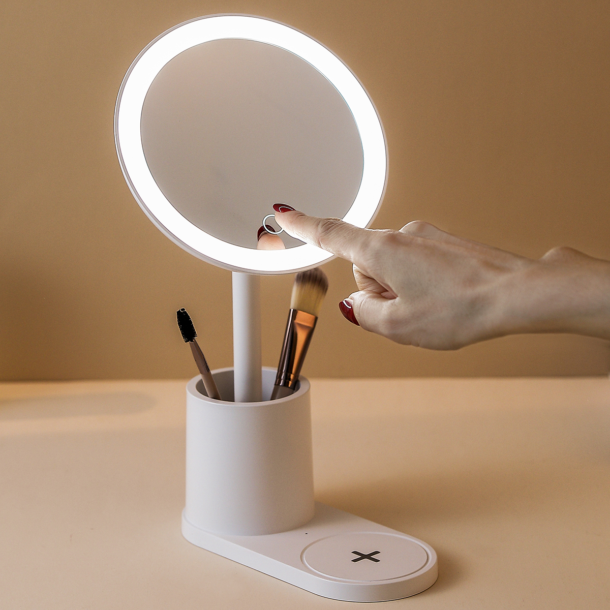 Round Makeup Mirror with wireless charging Base KW022S - 图片 5